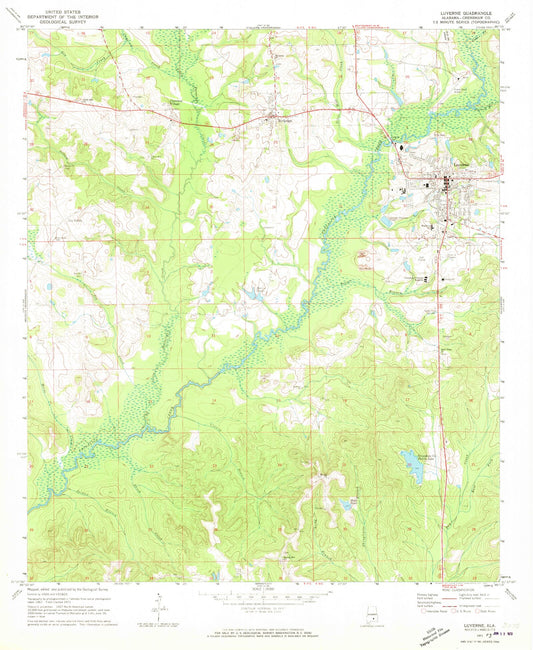 Classic USGS Luverne Alabama 7.5'x7.5' Topo Map Image