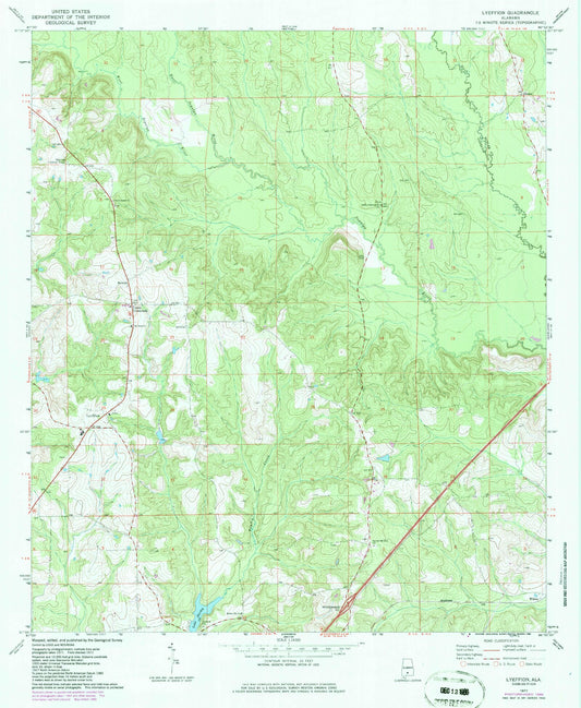 Classic USGS Lyeffion Alabama 7.5'x7.5' Topo Map Image