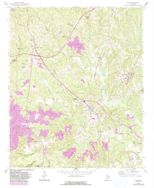 Classic USGS Lynn Alabama 7.5'x7.5' Topo Map Image
