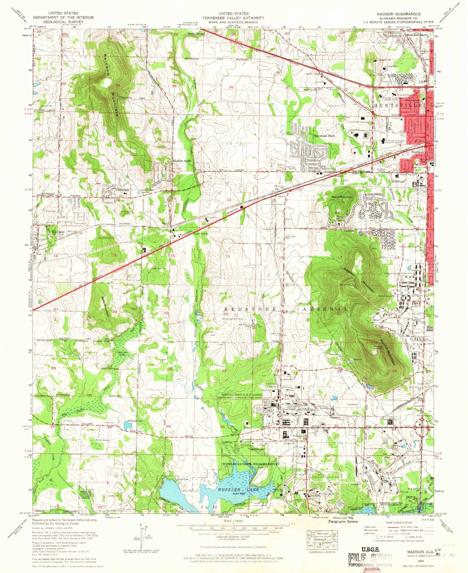 Classic USGS Madison Alabama 7.5'x7.5' Topo Map Image