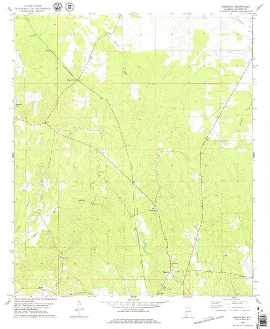 Classic USGS Magnolia Alabama 7.5'x7.5' Topo Map Image