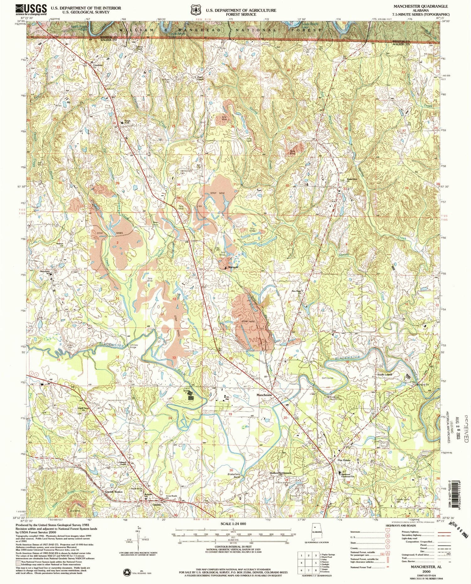 Classic USGS Manchester Alabama 7.5'x7.5' Topo Map Image