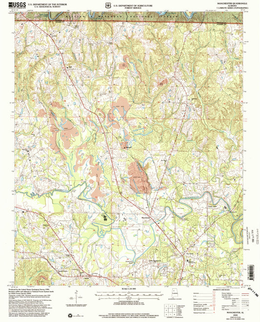 Classic USGS Manchester Alabama 7.5'x7.5' Topo Map Image