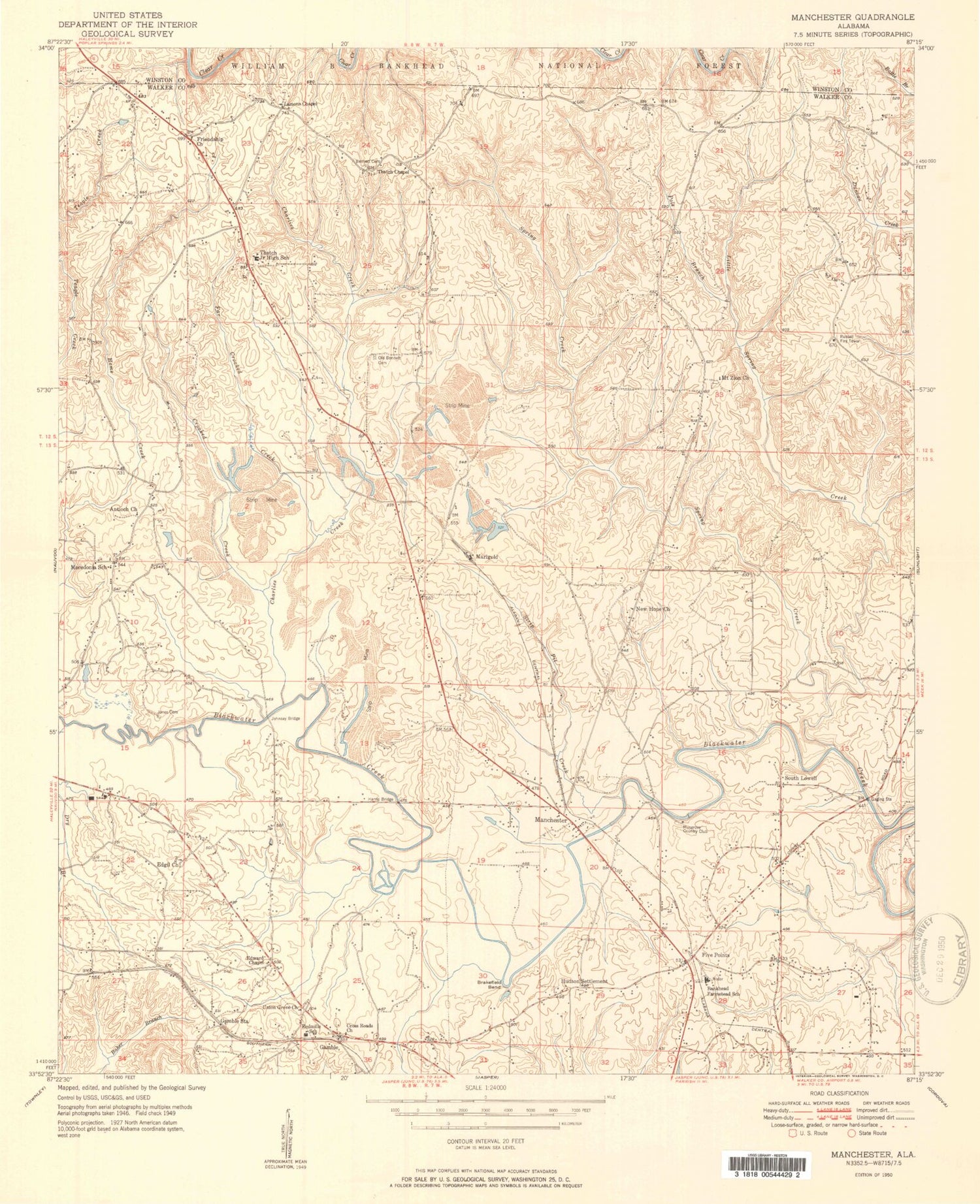 Classic USGS Manchester Alabama 7.5'x7.5' Topo Map Image