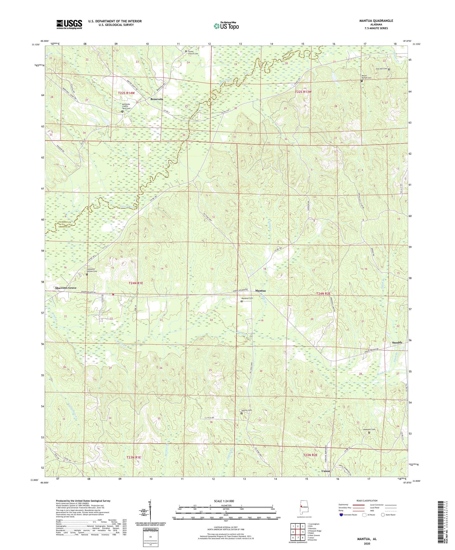 Mantua Alabama US Topo Map Image