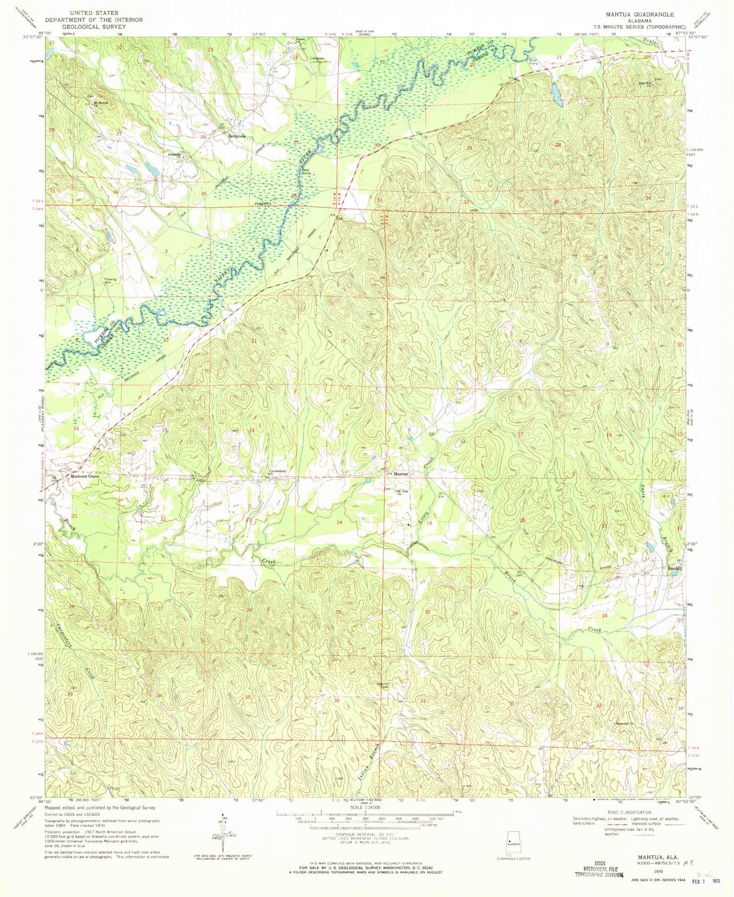 Classic USGS Mantua Alabama 7.5'x7.5' Topo Map Image