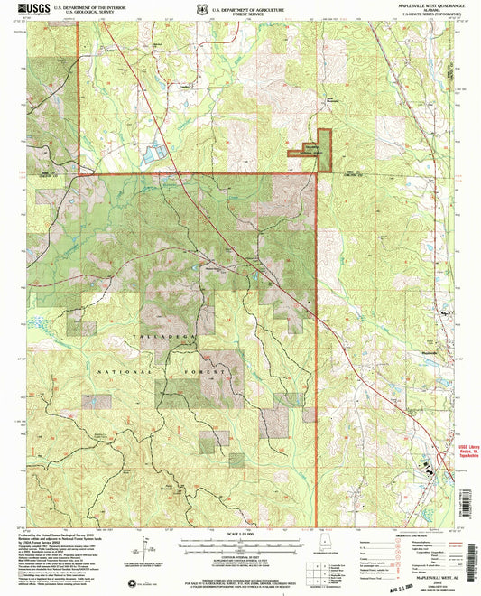 Classic USGS Maplesville West Alabama 7.5'x7.5' Topo Map Image