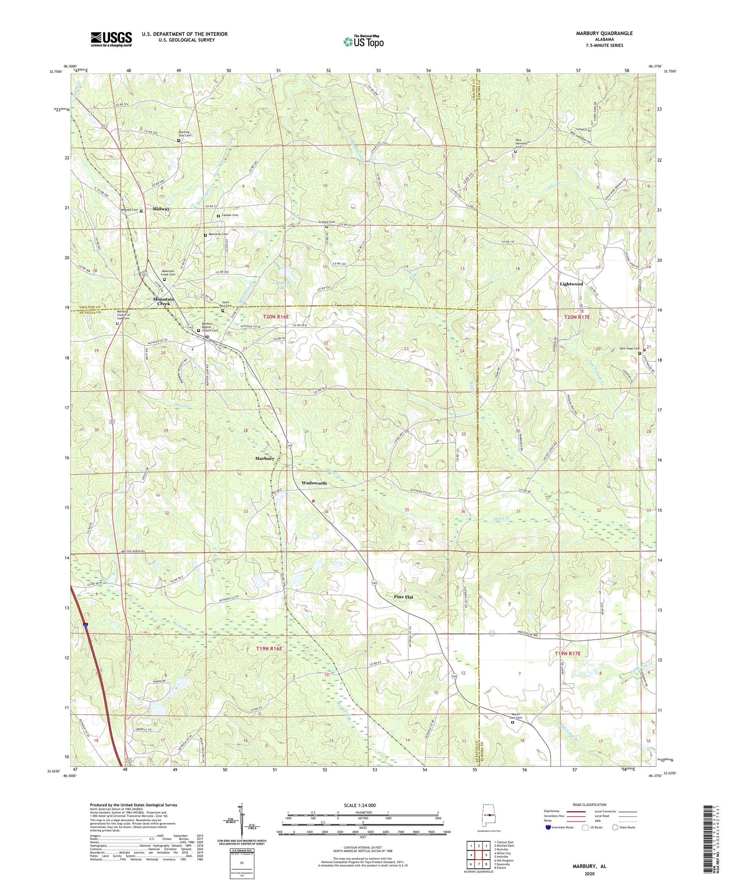 Marbury Alabama US Topo Map Image