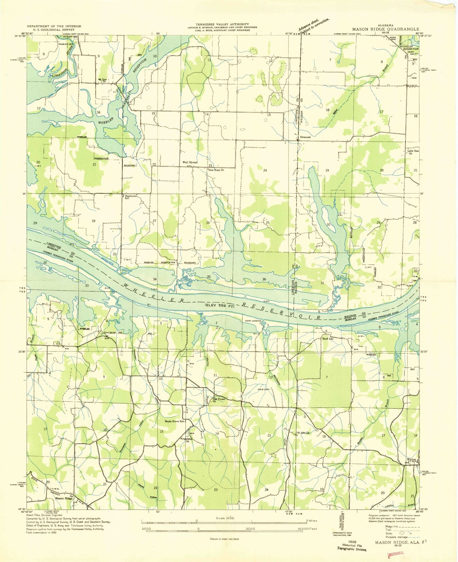 Classic USGS Mason Ridge Alabama 7.5'x7.5' Topo Map Image