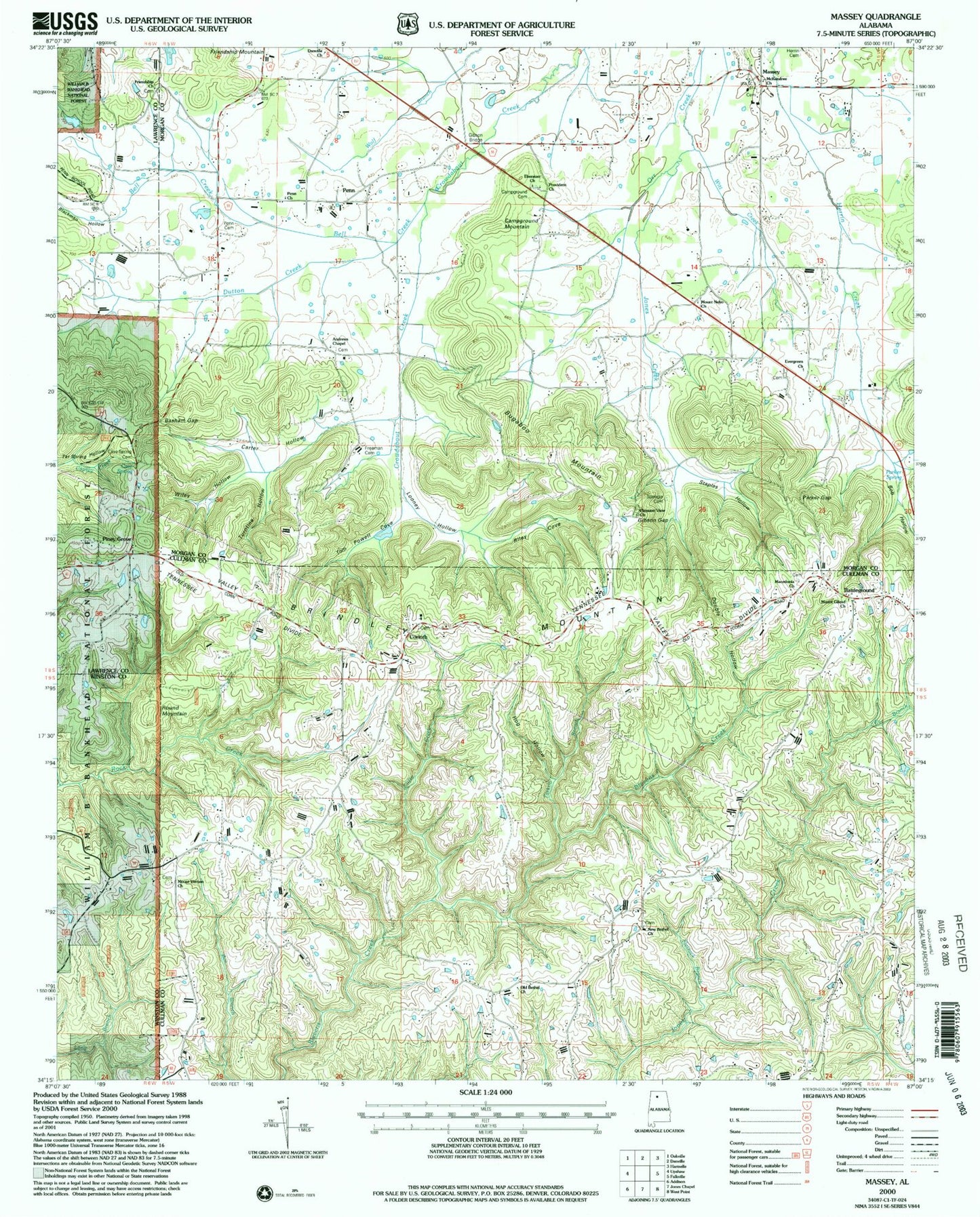 Classic USGS Massey Alabama 7.5'x7.5' Topo Map Image