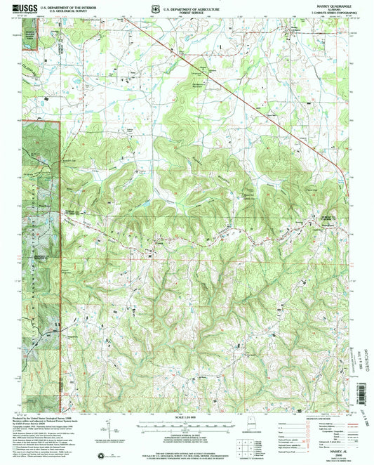 Classic USGS Massey Alabama 7.5'x7.5' Topo Map Image
