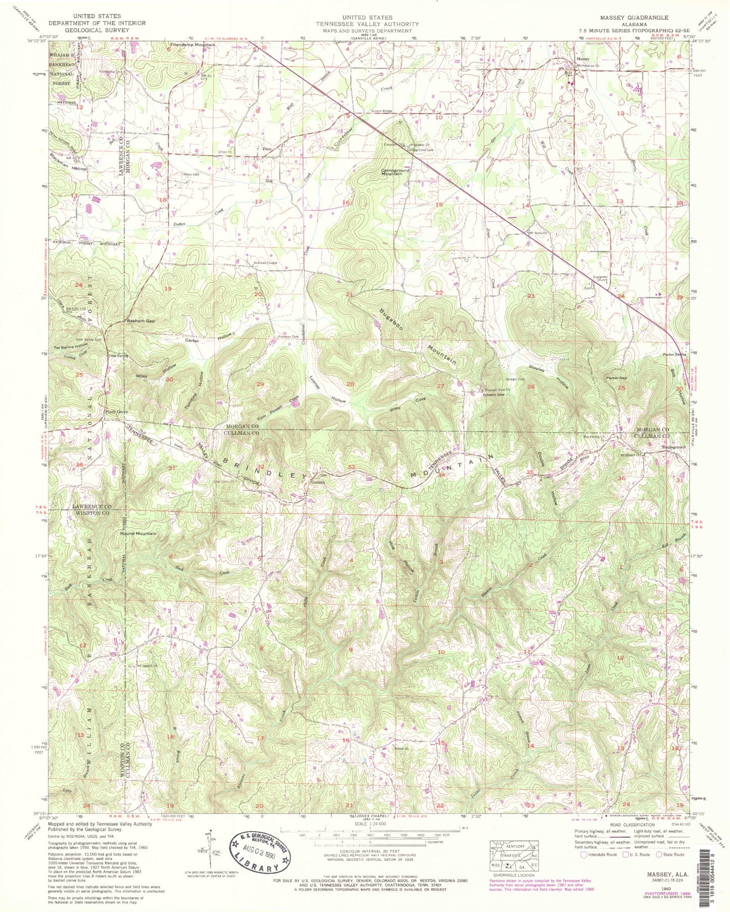 Classic USGS Massey Alabama 7.5'x7.5' Topo Map Image