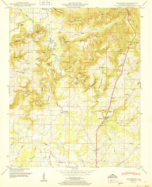 Classic USGS Masterson Mill Alabama 7.5'x7.5' Topo Map Image