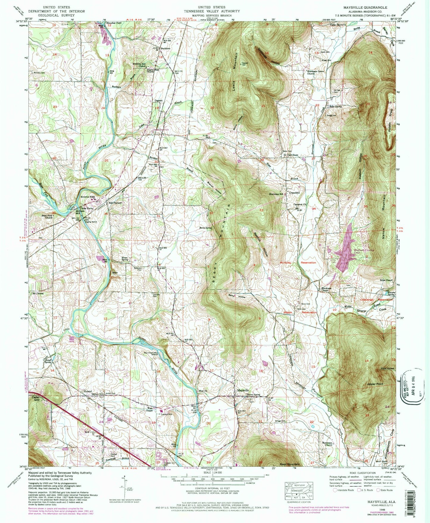 Classic USGS Maysville Alabama 7.5'x7.5' Topo Map Image