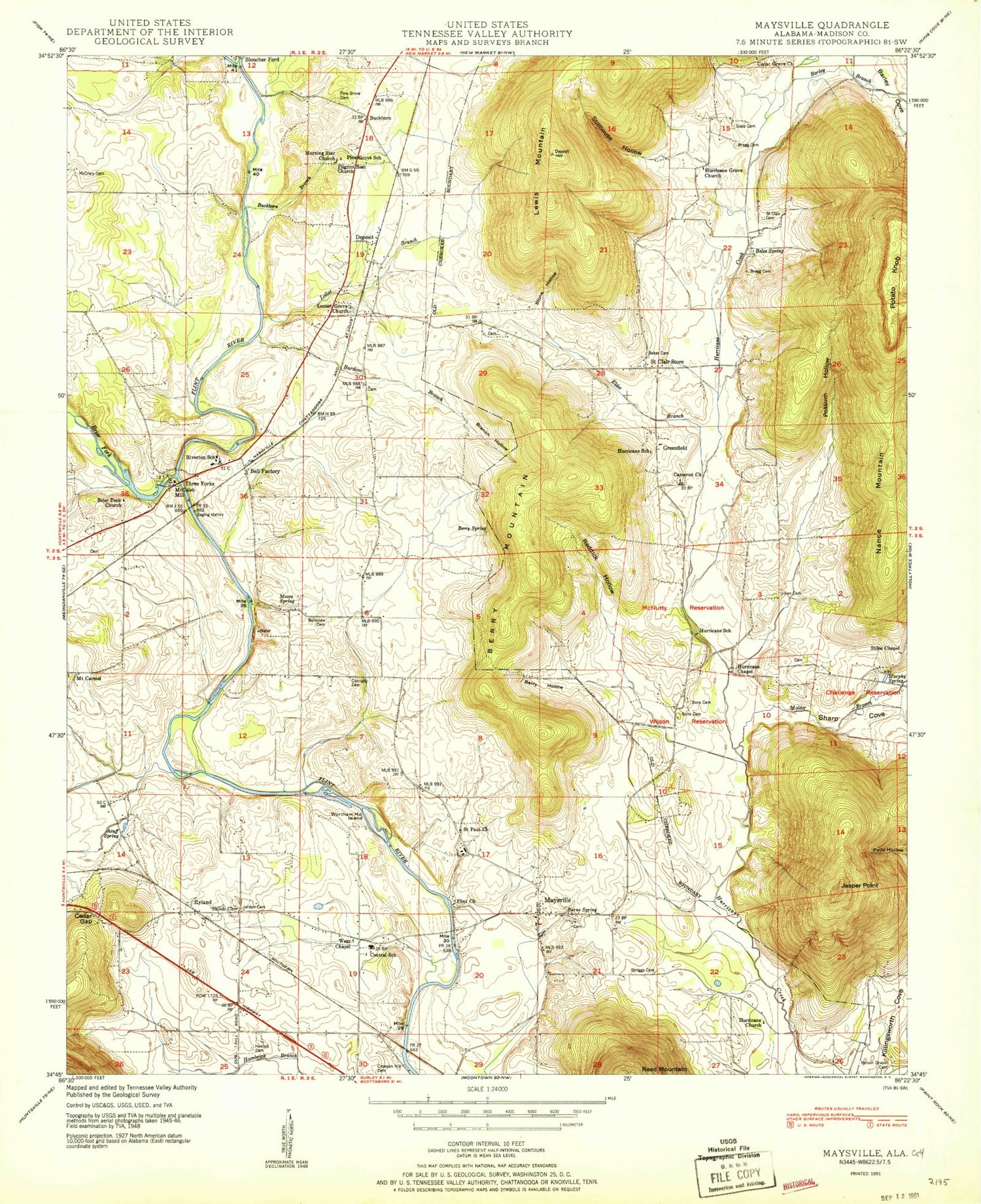 Classic USGS Maysville Alabama 7.5'x7.5' Topo Map Image