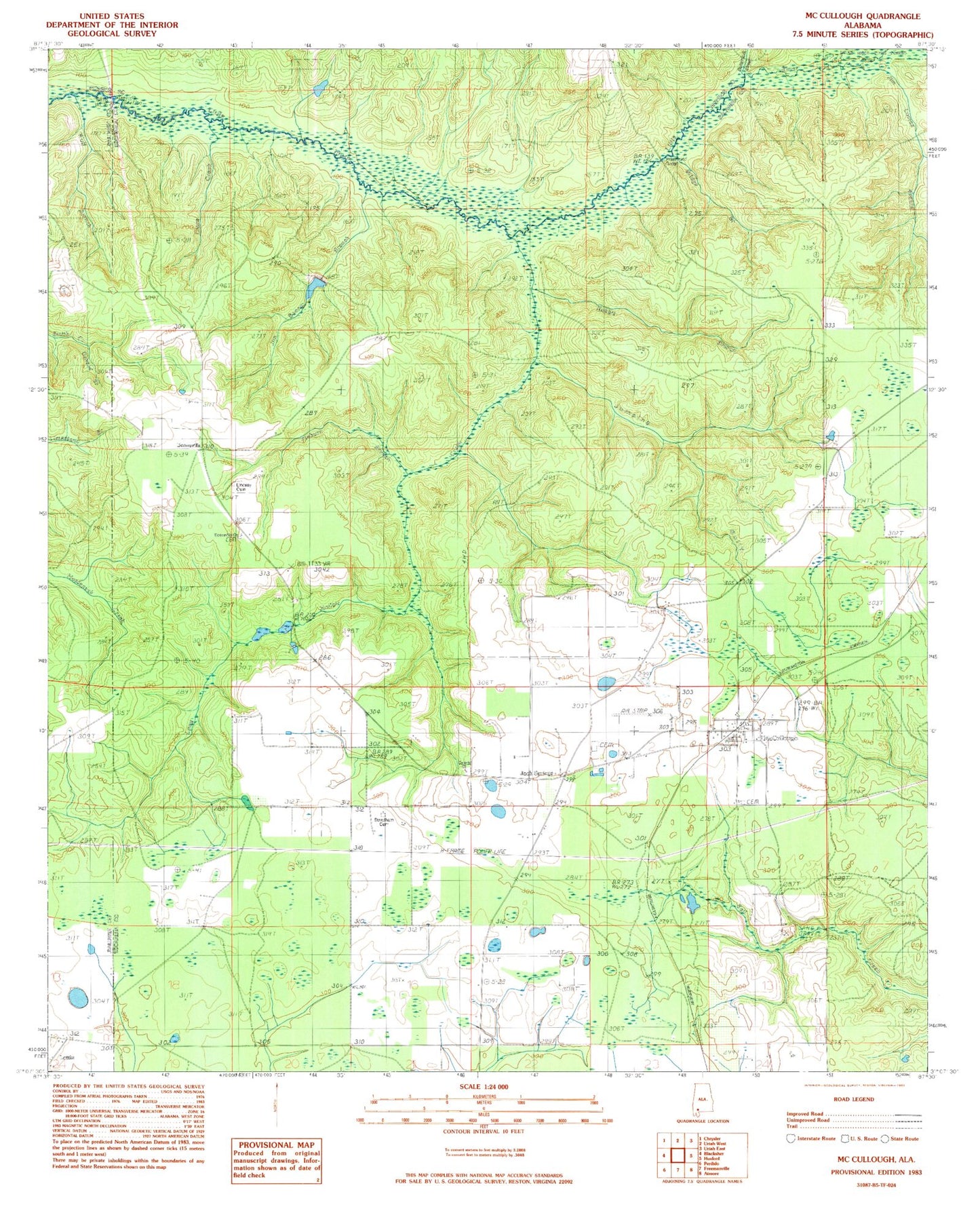 Classic USGS McCullough Alabama 7.5'x7.5' Topo Map Image