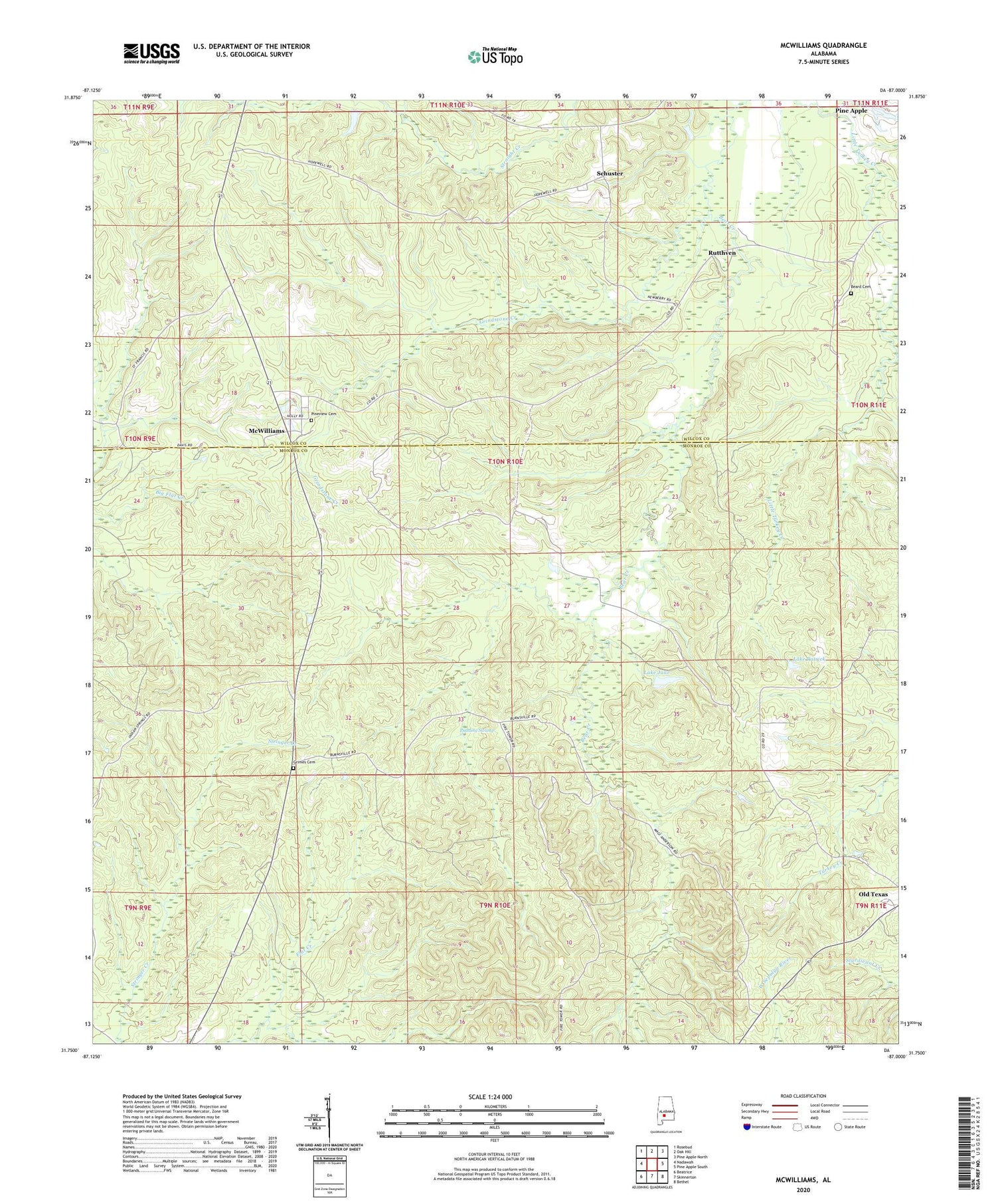 McWilliams Alabama US Topo Map Image
