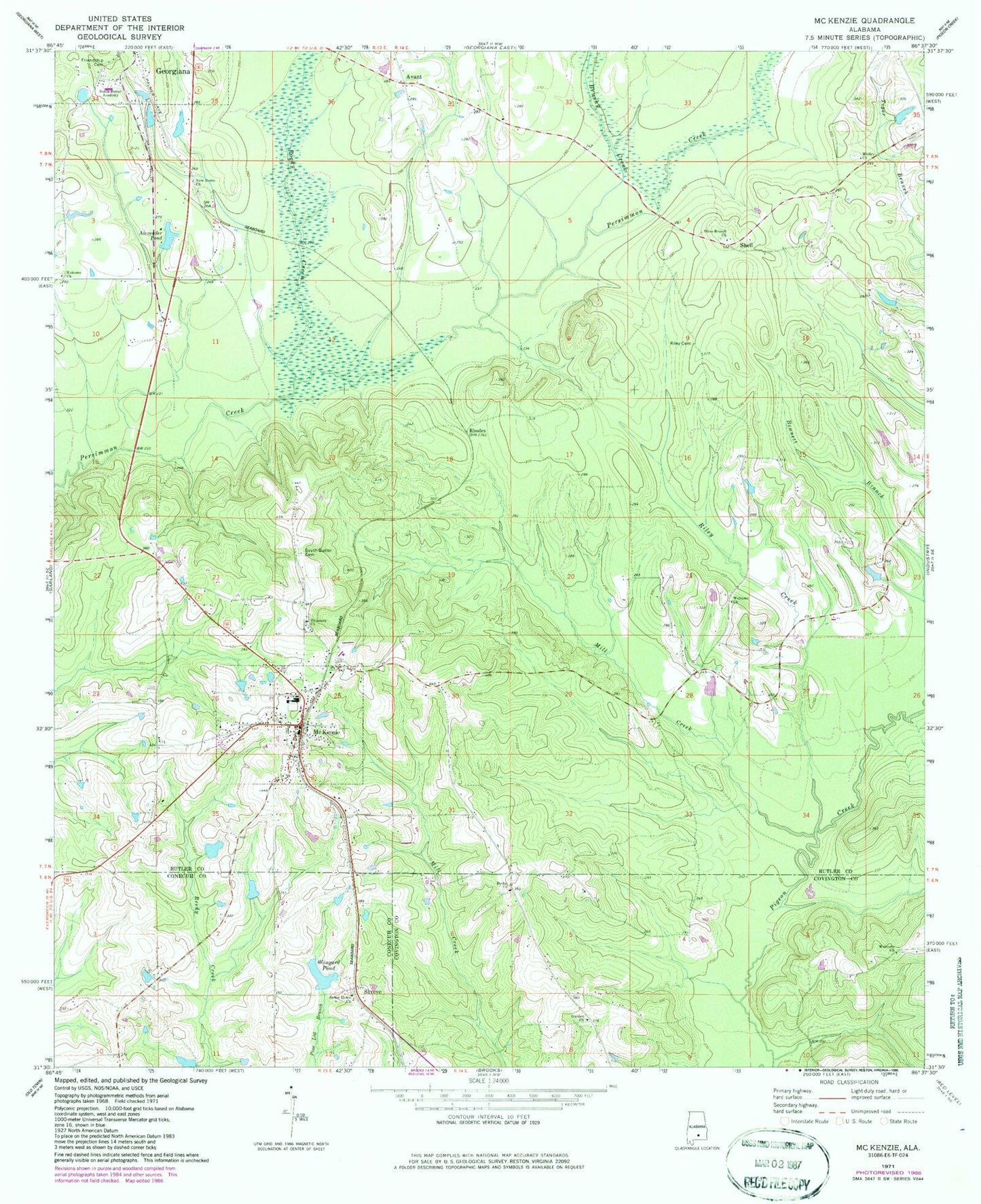 Classic USGS McKenzie Alabama 7.5'x7.5' Topo Map Image
