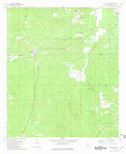 Classic USGS McWilliams Alabama 7.5'x7.5' Topo Map Image