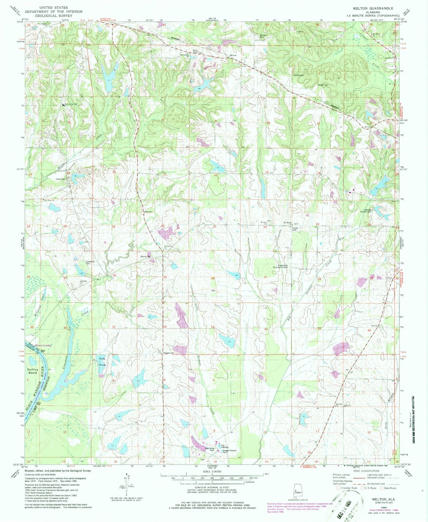 Classic USGS Melton Alabama 7.5'x7.5' Topo Map Image