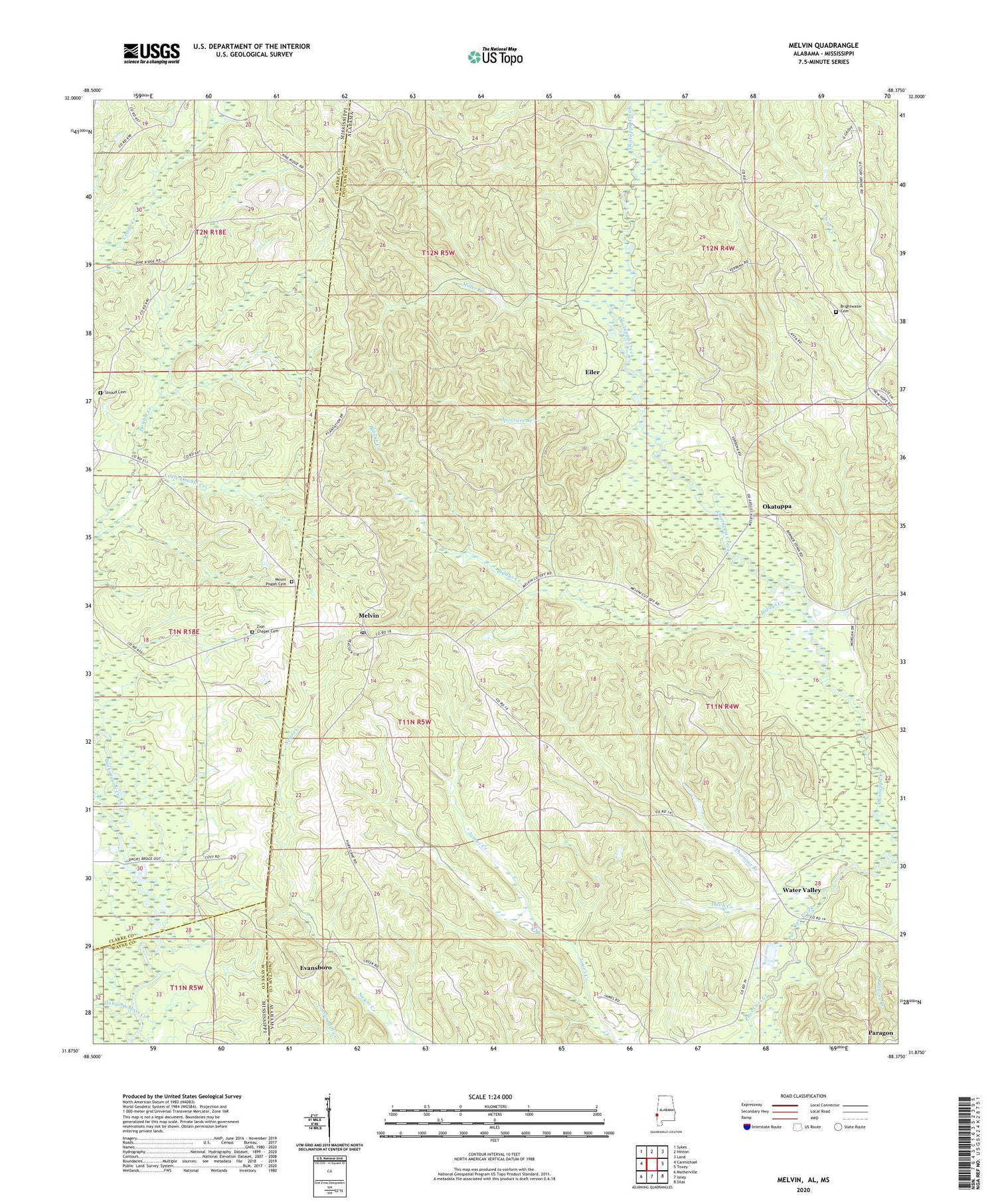 Melvin Alabama US Topo Map Image