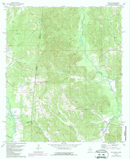 Classic USGS Melvin Alabama 7.5'x7.5' Topo Map Image