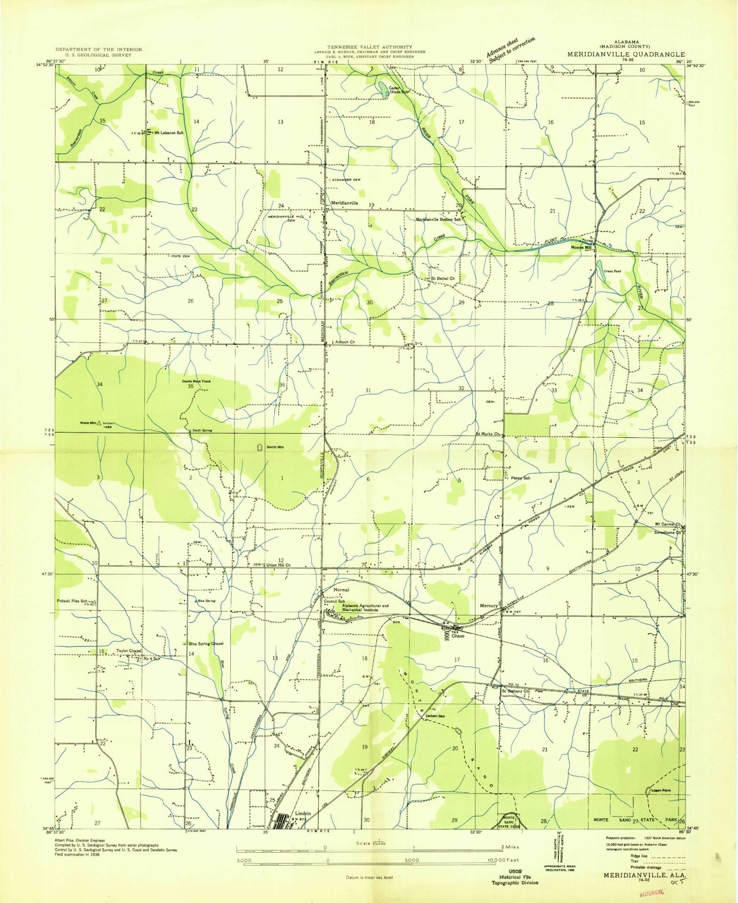 Classic USGS Meridianville Alabama 7.5'x7.5' Topo Map Image