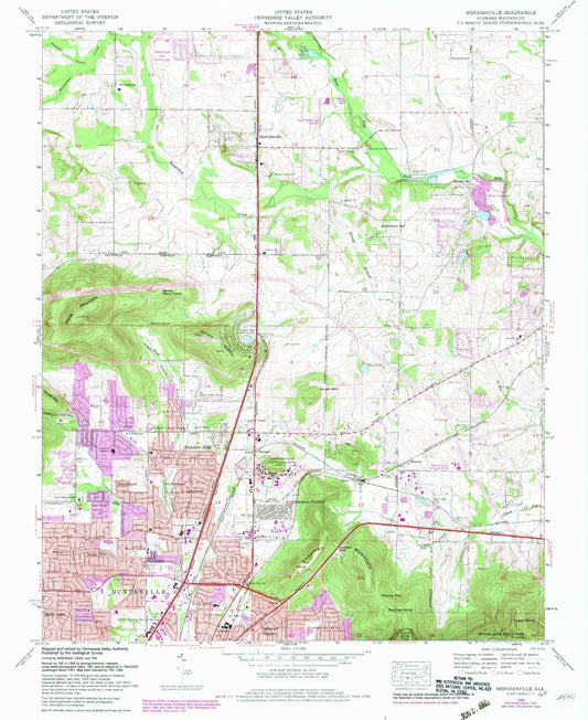 Classic USGS Meridianville Alabama 7.5'x7.5' Topo Map Image