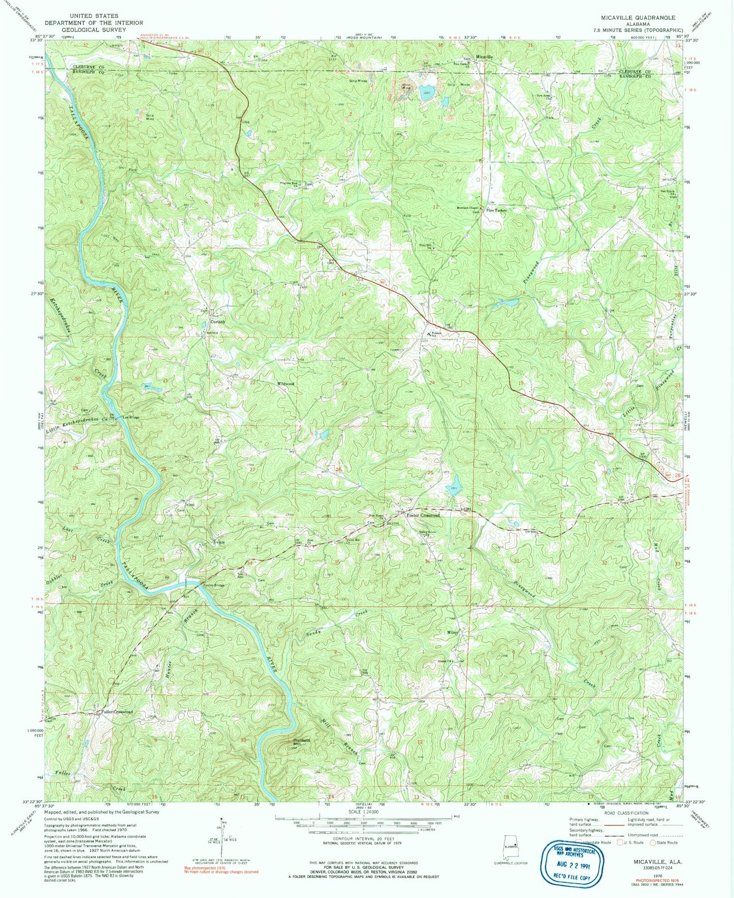 Classic USGS Micaville Alabama 7.5'x7.5' Topo Map Image