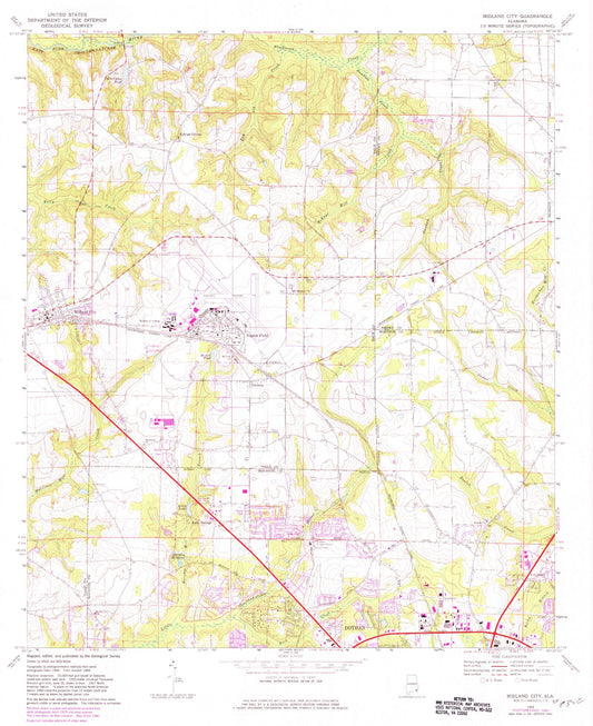 Classic USGS Midland City Alabama 7.5'x7.5' Topo Map Image