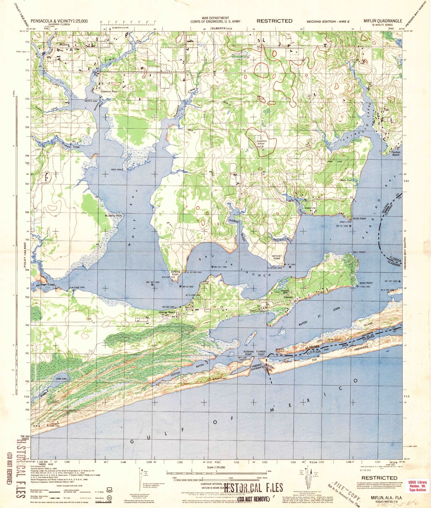 Classic USGS Orange Beach Alabama 7.5'x7.5' Topo Map Image