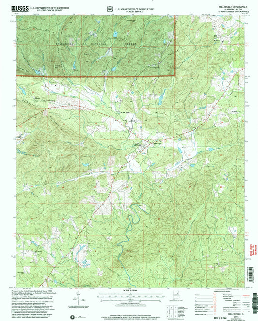 Classic USGS Millerville Alabama 7.5'x7.5' Topo Map Image