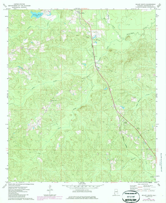 Classic USGS Millry South Alabama 7.5'x7.5' Topo Map Image