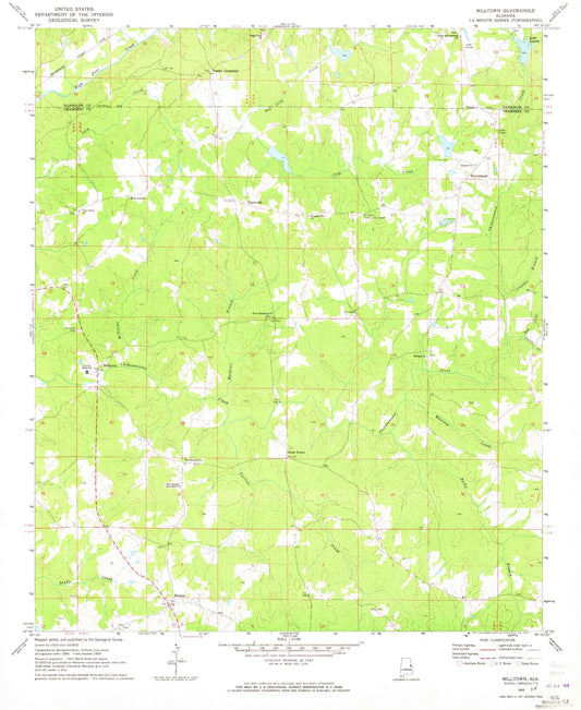 Classic USGS Milltown Alabama 7.5'x7.5' Topo Map Image