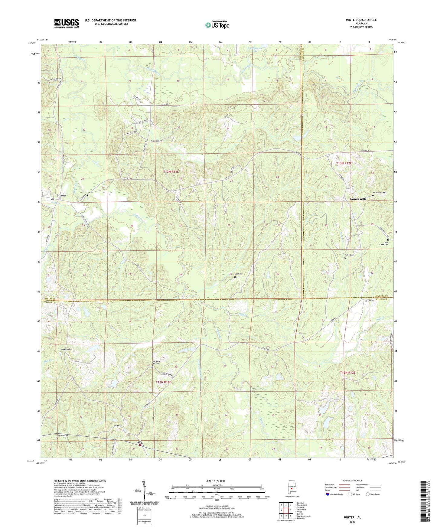 Minter Alabama US Topo Map Image