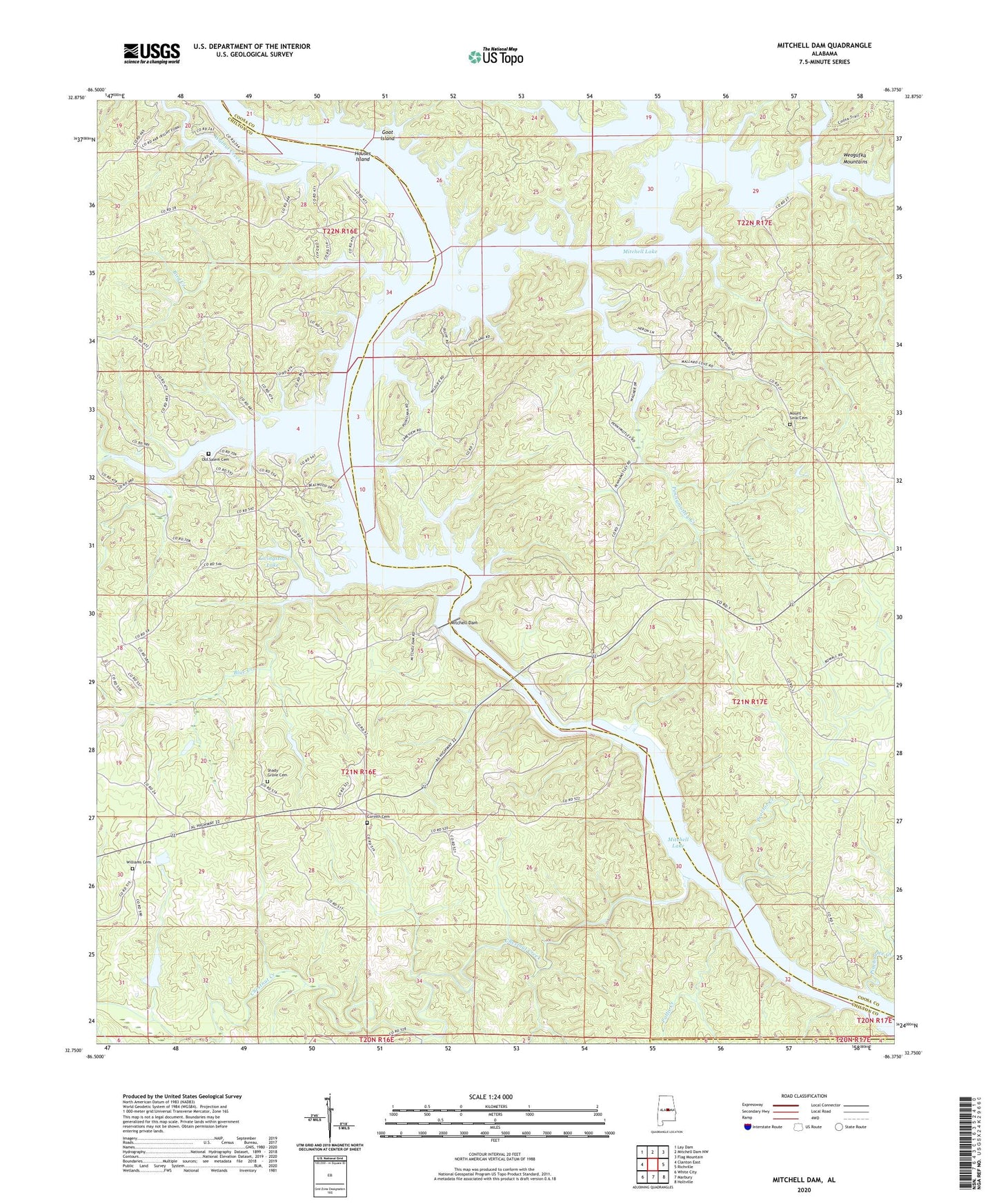 Mitchell Dam Alabama US Topo Map Image