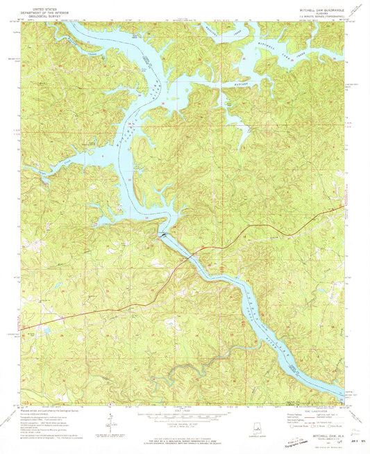 Classic USGS Mitchell Dam Alabama 7.5'x7.5' Topo Map Image