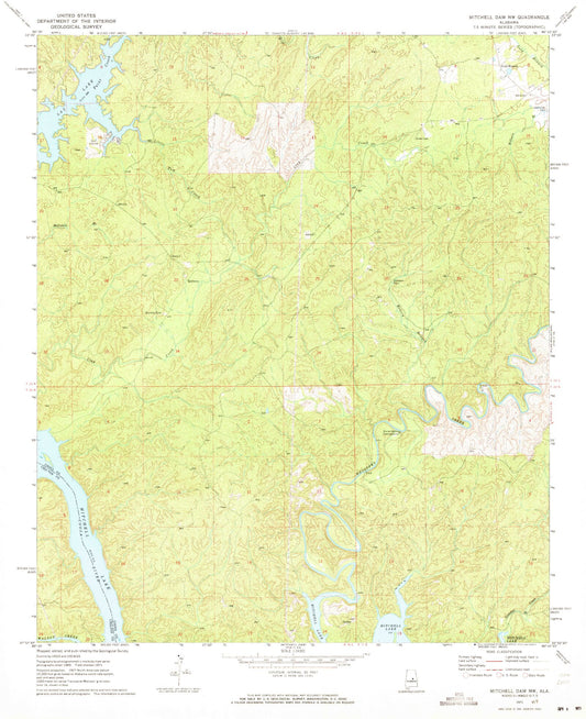 Classic USGS Mitchell Dam NW Alabama 7.5'x7.5' Topo Map Image