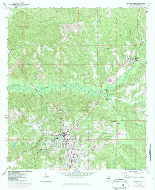 Classic USGS Monroeville Alabama 7.5'x7.5' Topo Map Image