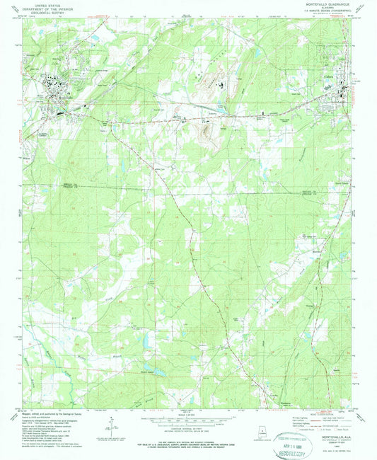 Classic USGS Montevallo Alabama 7.5'x7.5' Topo Map Image