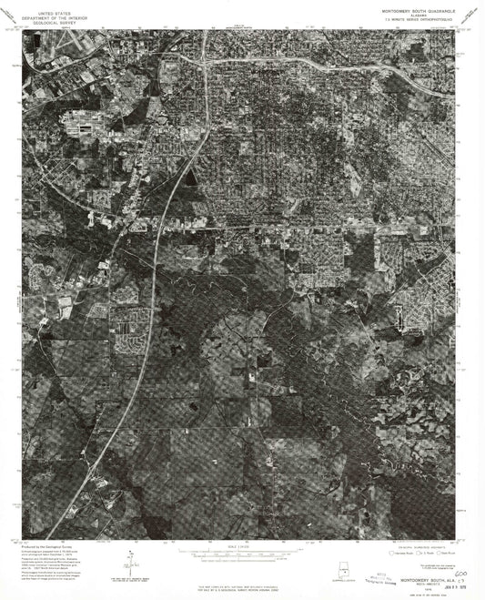 Classic USGS Montgomery South Alabama 7.5'x7.5' Topo Map Image