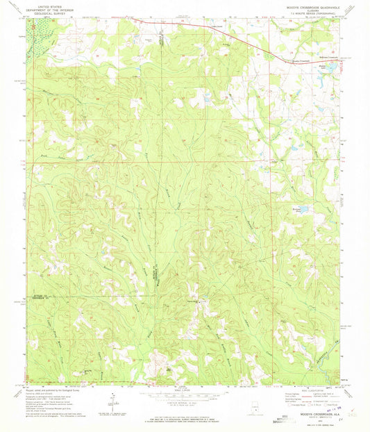 Classic USGS Moodys Crossroads Alabama 7.5'x7.5' Topo Map Image