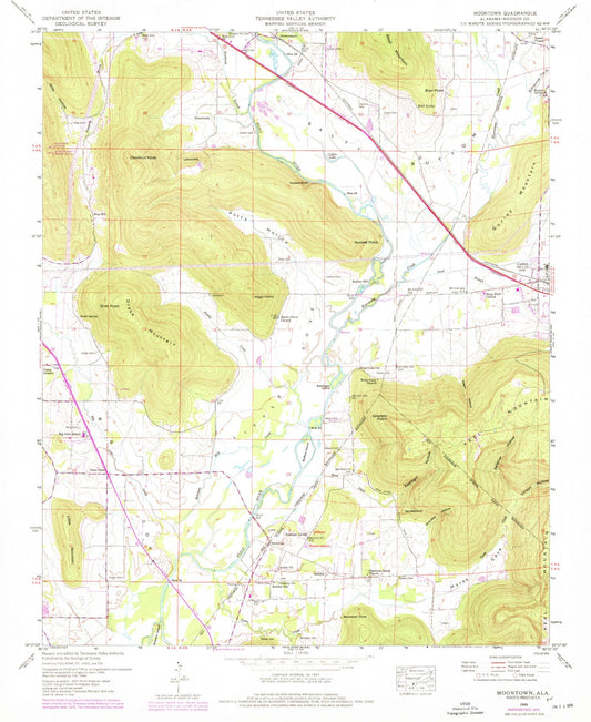 Classic USGS Moontown Alabama 7.5'x7.5' Topo Map Image