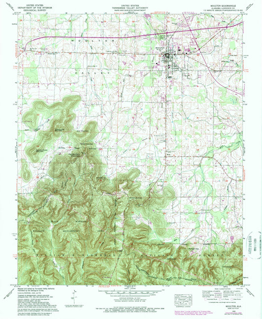 Classic USGS Moulton Alabama 7.5'x7.5' Topo Map Image