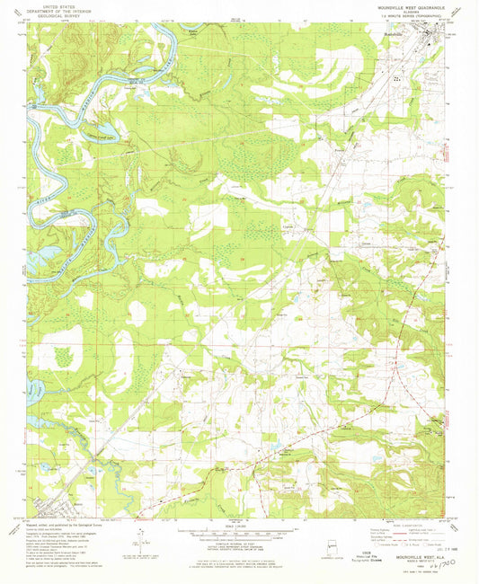 Classic USGS Moundville West Alabama 7.5'x7.5' Topo Map Image
