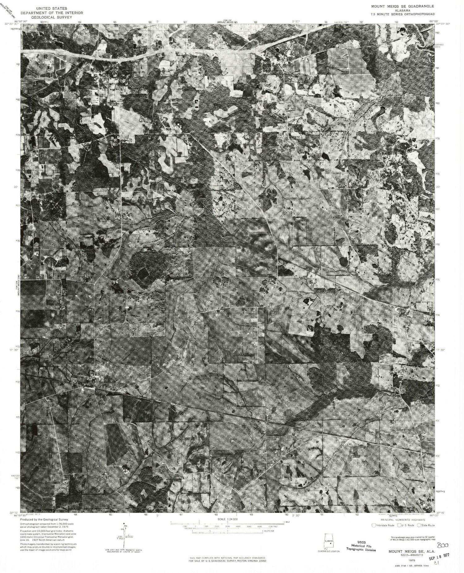 Classic USGS Mount Meigs Alabama 7.5'x7.5' Topo Map Image