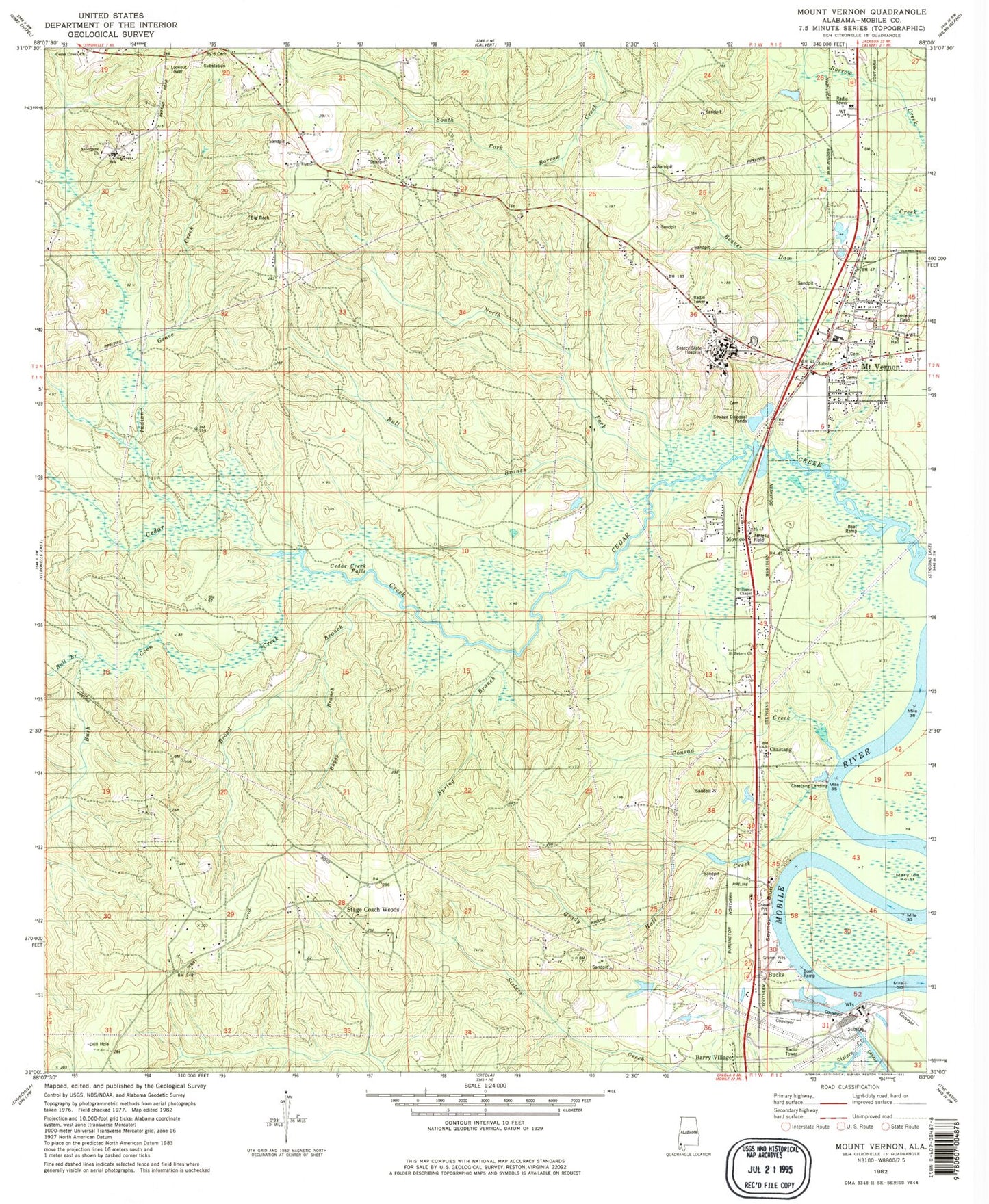 Classic USGS Mount Vernon Alabama 7.5'x7.5' Topo Map Image