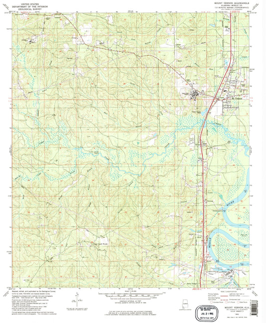 Classic USGS Mount Vernon Alabama 7.5'x7.5' Topo Map Image
