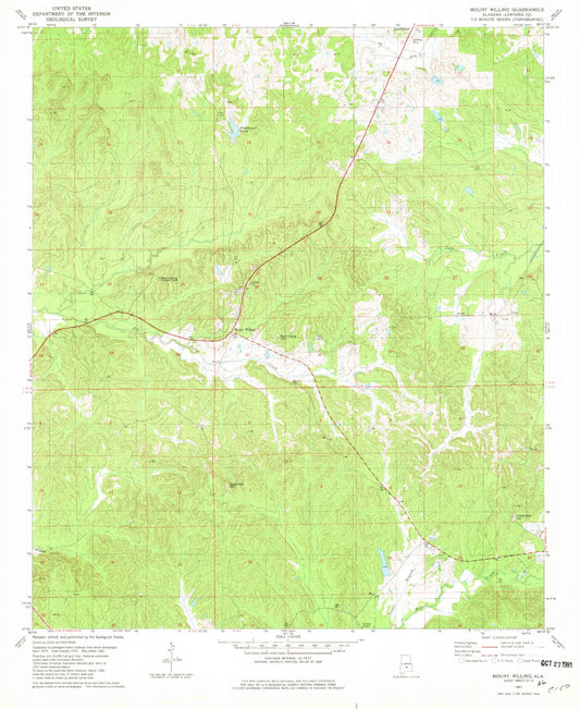 Classic USGS Mount Willing Alabama 7.5'x7.5' Topo Map Image