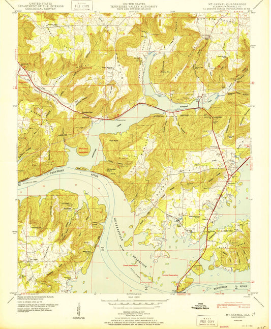 Classic USGS Mount Carmel Alabama 7.5'x7.5' Topo Map Image